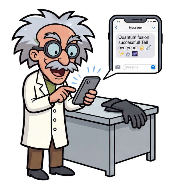 Professor Astro texting that the experiment was a success